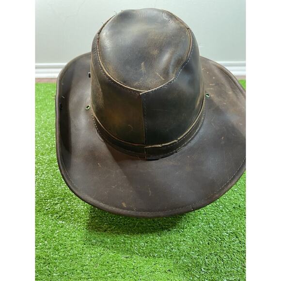 Vintage Indian Jones Hat MED Genuine Leather Distressed Outback Henschel Hat CO. - Picture 4 of 7